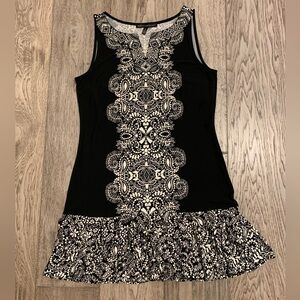 White House Black Market Paisley Print Pleated Hem Embellished Shift Dress Sz M
